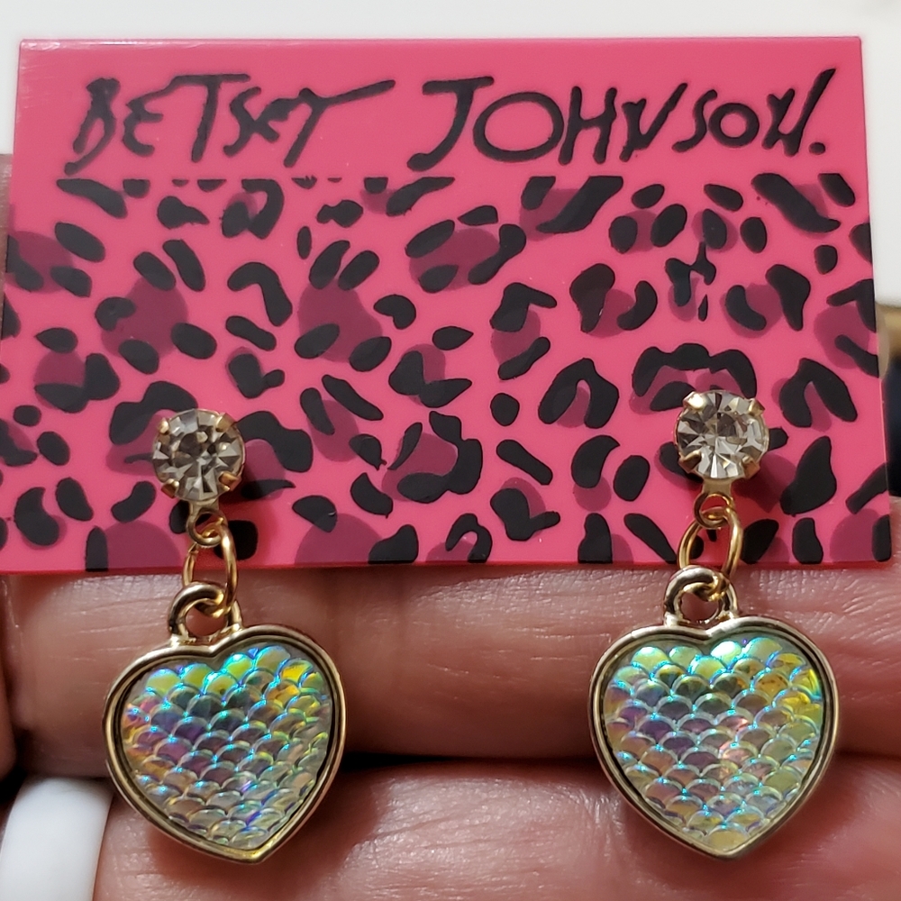 Betsey Johnson Bling Heart  metallic Mermaid earrings